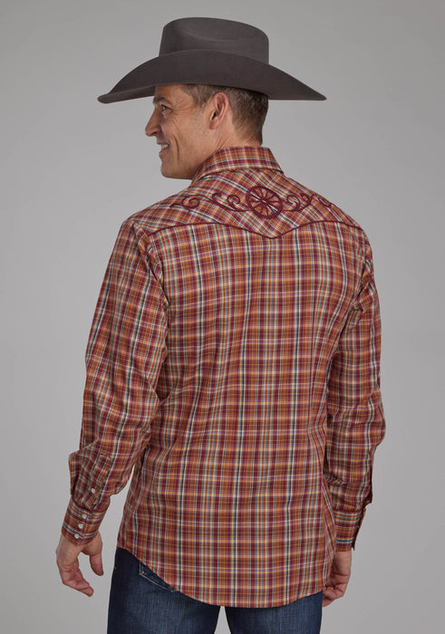 Men's Roper Plaid Long Sleeve Western Shirt w/ Embroidery