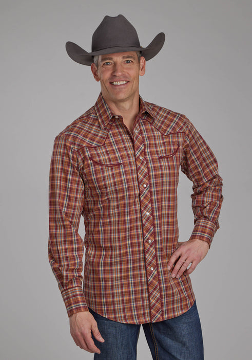 Men's Roper Plaid Long Sleeve Western Shirt w/ Embroidery