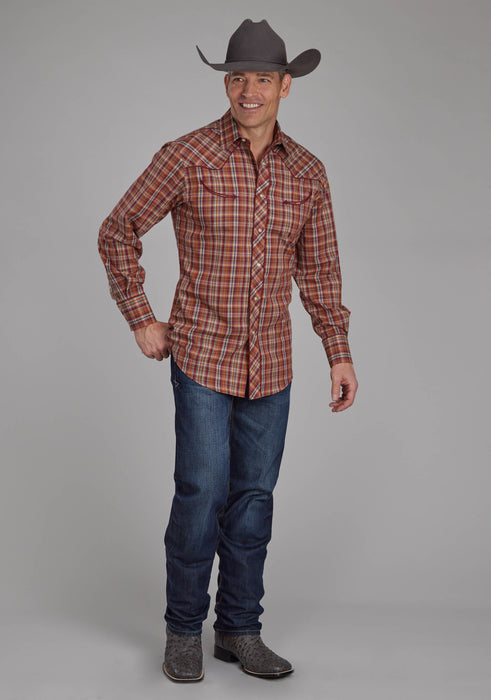 Men's Roper Plaid Long Sleeve Western Shirt w/ Embroidery