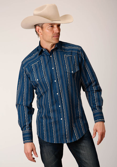 Men's Roper Navy & Khaki Floral Western Shirt