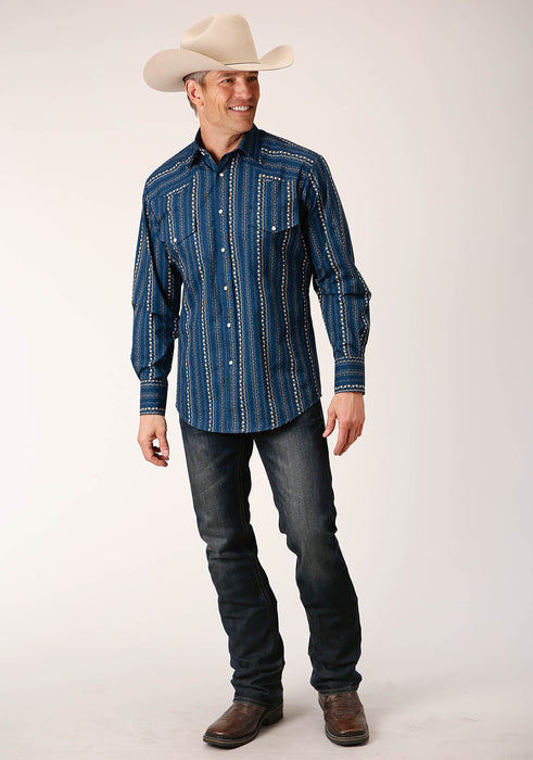 Men's Roper Navy & Khaki Floral Western Shirt