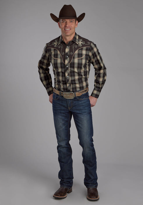 Men's Roper Plaid Long Sleeve Western Shirt w/ Embroidery