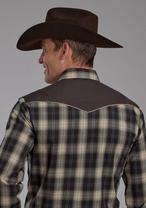 Men's Roper Plaid Long Sleeve Western Shirt w/ Embroidery