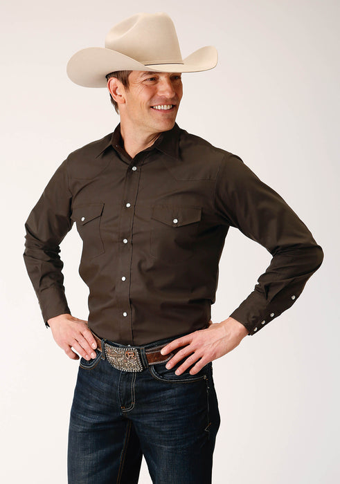 Men's Roper Solid Chocolate Brown Western Shirt