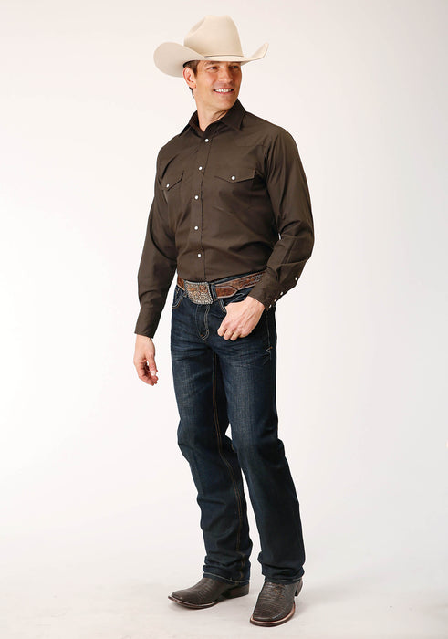 Men's Roper Solid Chocolate Brown Western Shirt