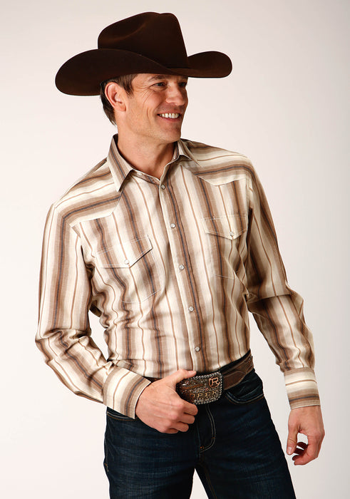 Men's Roper Brown & Cream Ombre Stripe Western Shirt