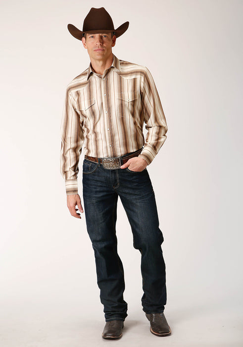 Men's Roper Brown & Cream Ombre Stripe Western Shirt