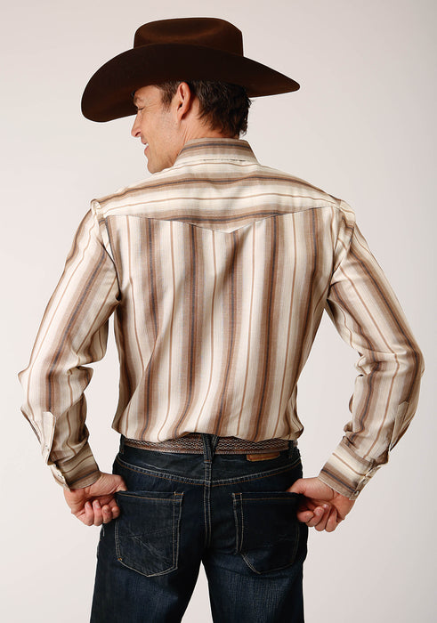 Men's Roper Brown & Cream Ombre Stripe Western Shirt