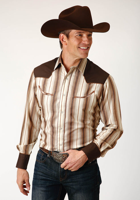 Men's Roper Brown & Cream Ombre Stripe Western Shirt