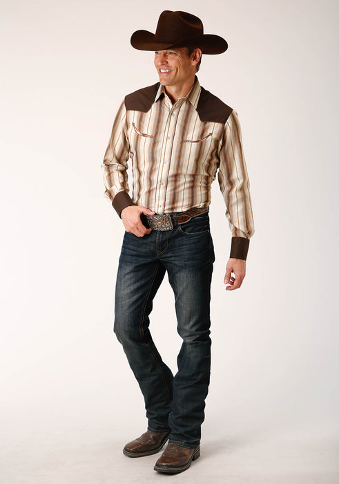 Men's Roper Brown & Cream Ombre Stripe Western Shirt