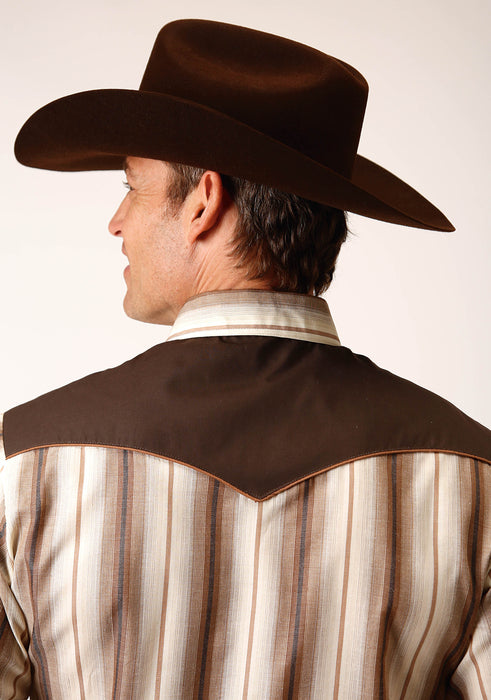 Men's Roper Brown & Cream Ombre Stripe Western Shirt