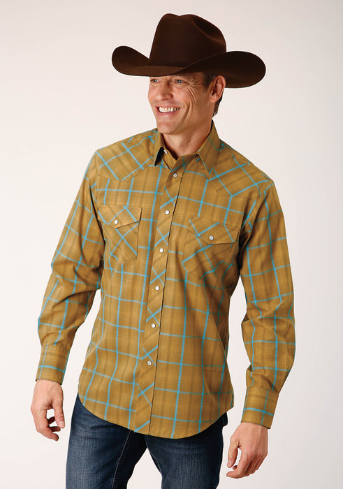 Men's Roper Butterscotch & Turquoise Plaid Western Shirt