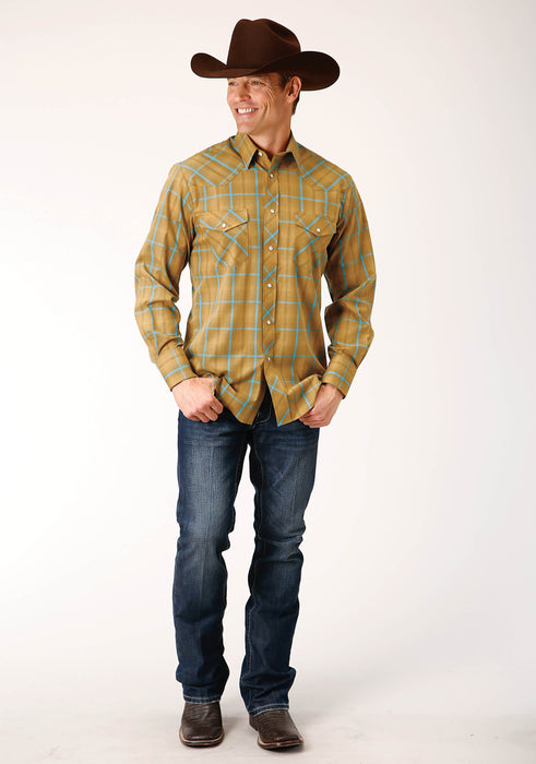 Men's Roper Butterscotch & Turquoise Plaid Western Shirt