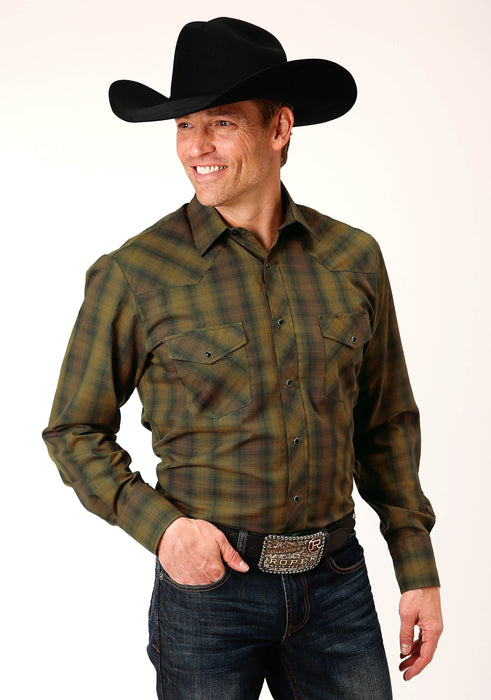 Men's Roper Black & Gold Plaid Western Shirt