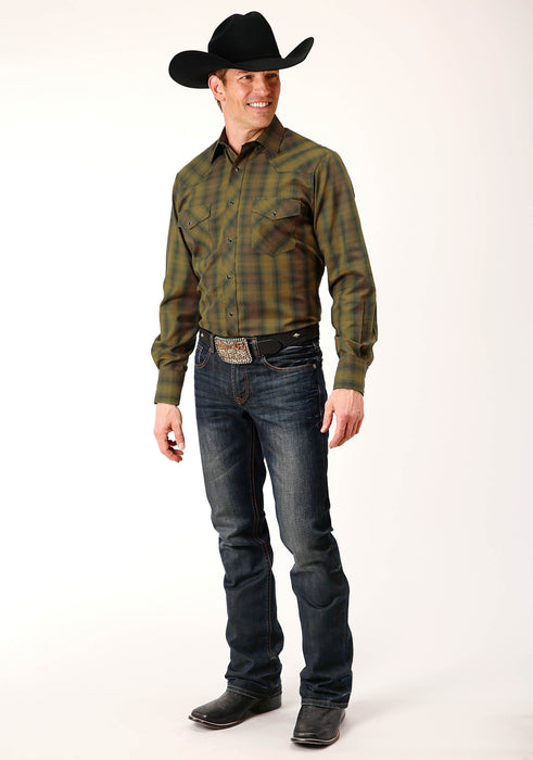 Men's Roper Black & Gold Plaid Western Shirt