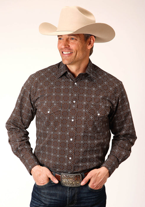 Men's Roper Brown & White Retro Print Western Shirt