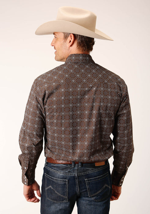 Men's Roper Brown & White Retro Print Western Shirt