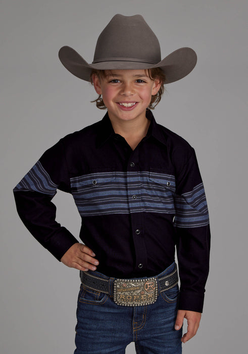 Boy's Roper Border Stripe Long Sleeve Western Shirt