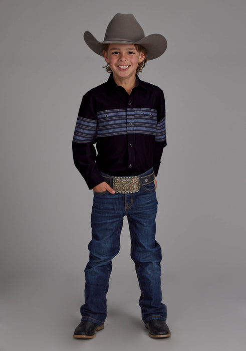 Boy's Roper Border Stripe Long Sleeve Western Shirt