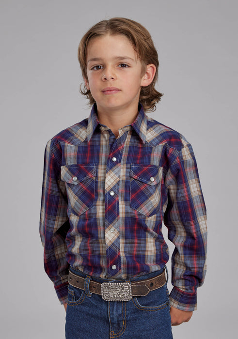 Boy's Roper Plaid Long Sleeve Western Shirt