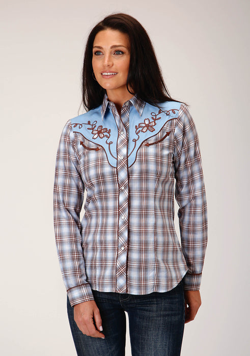 Roper Embroidered Plaid Long Sleeve Shirt