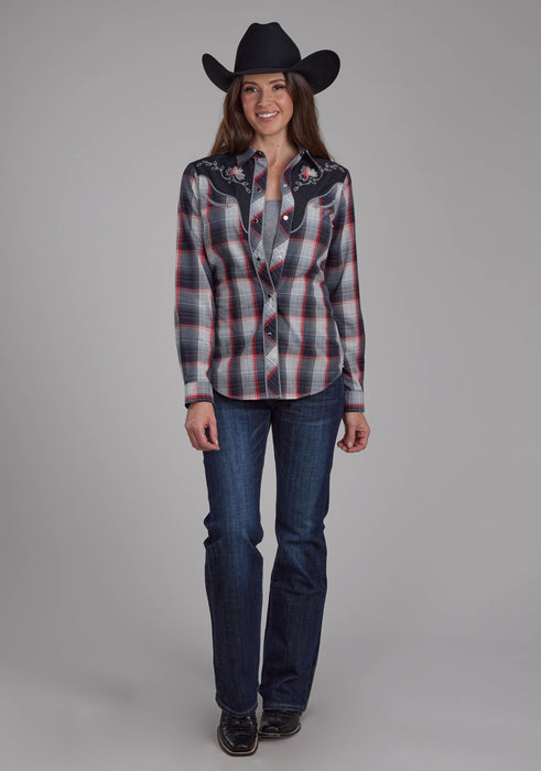 Women's Roper Plaid Long Sleeve Western Shirt w/ Embroidery