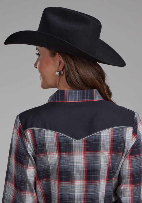 Women's Roper Plaid Long Sleeve Western Shirt w/ Embroidery