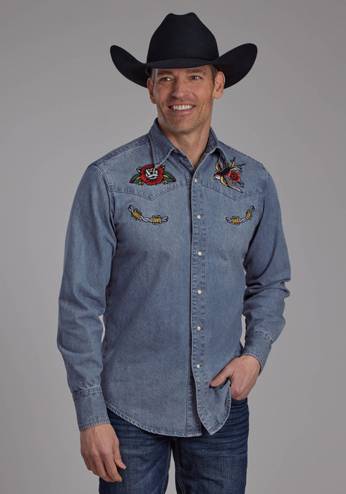 Men's Roper "Old West" Long Sleeve Western Denim Shirt