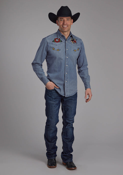 Men's Roper "Old West" Long Sleeve Western Denim Shirt