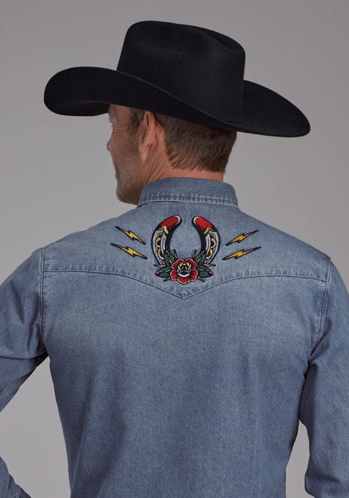 Men's Roper "Old West" Long Sleeve Western Denim Shirt