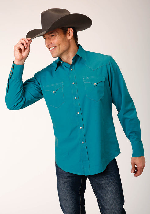 Men's Roper Solid Teal Western Shirt