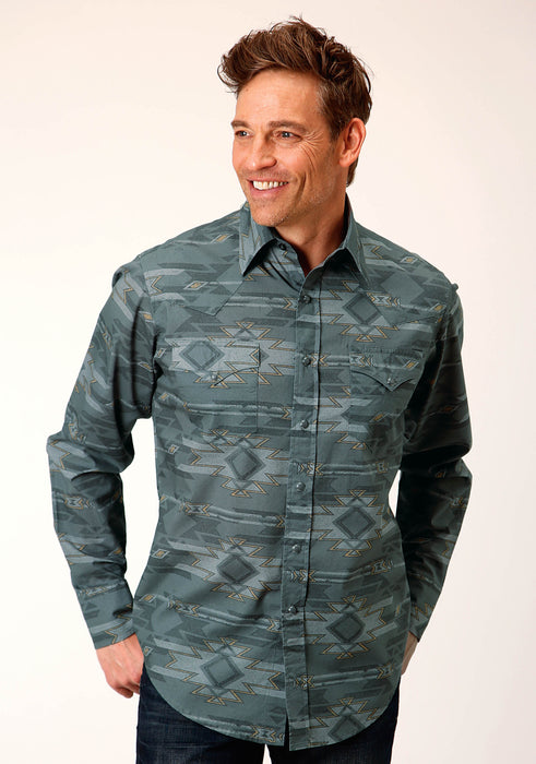 Men's Roper Gray Aztec Print Western Shirt