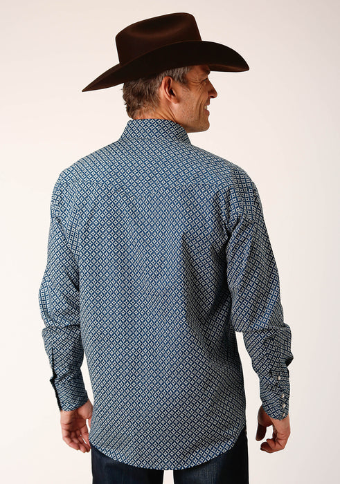 Men's Roper Navy Diamond Print Western Shirt