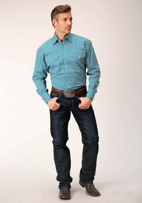 Men's Roper Turquoise Diamond Print Western Shirt