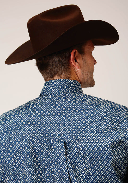 Men's Roper Navy Diamond Print Western Shirt