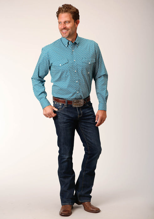 Men's Roper Turquoise Diamond Print Western Shirt