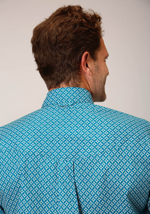 Men's Roper Turquoise Diamond Print Western Shirt