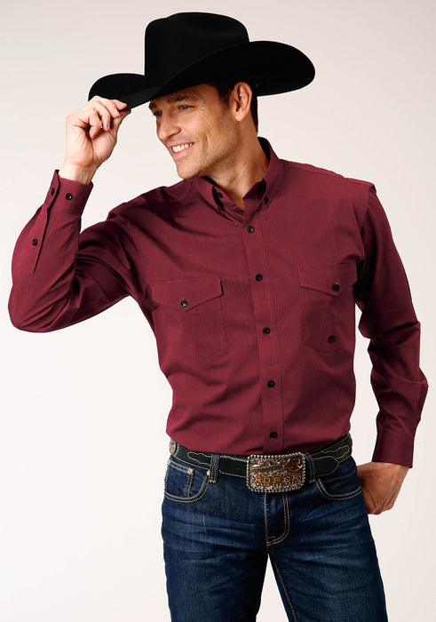 Men's Roper Solid Wine Western Shirt