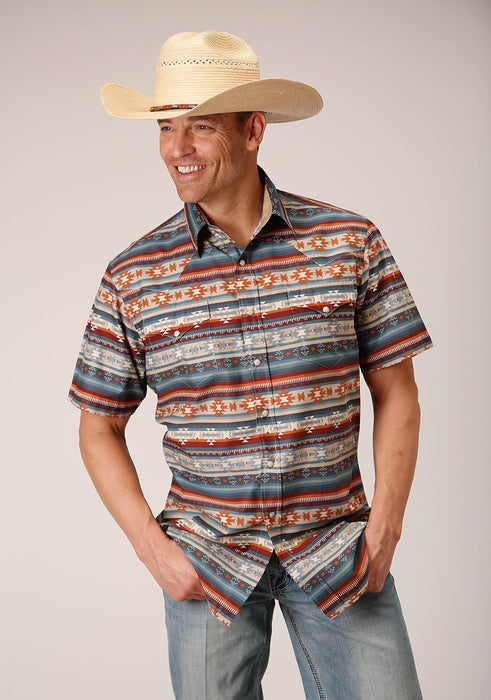 Roper Sandstone Aztec Snap Short Sleeve Shirt