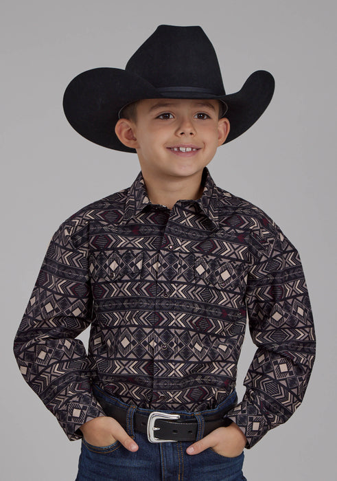 Boy's Roper Horizontal Aztec Long Sleeve Western Shirt