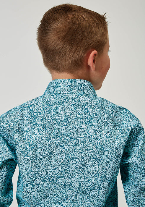 1944 STRETCH POPLIN - TEAL PAISLEY