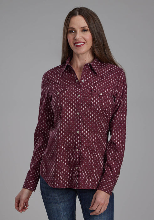 Women's Roper Maroon Long Sleeve Western Shirt