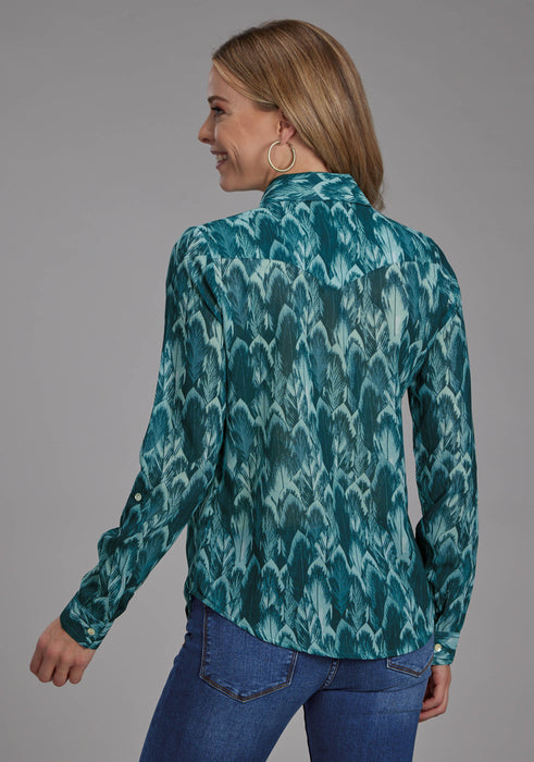 Women's Roper Teal Feather Print Long Sleeve Western Shirt