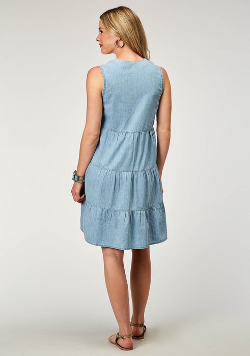 1999 LT BLUE COTTON DENIM SLVLS DRESS