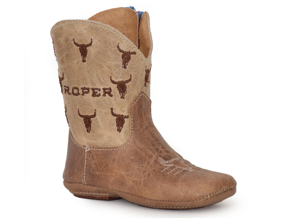 Roper "Cowbabies" Waxy Brown Infant Boot w/ Steer Head Embroidery