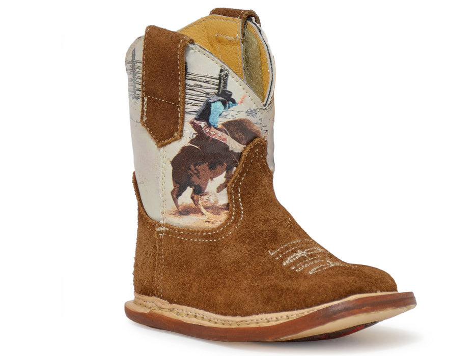 Roper "Cowbabies" Brown Suede Infant Boot w/ Bull Rider On Shaft