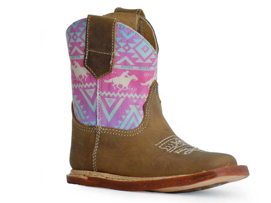 Roper "Cowbabies" Waxy Tan Infant Boot w/ Aztec Design