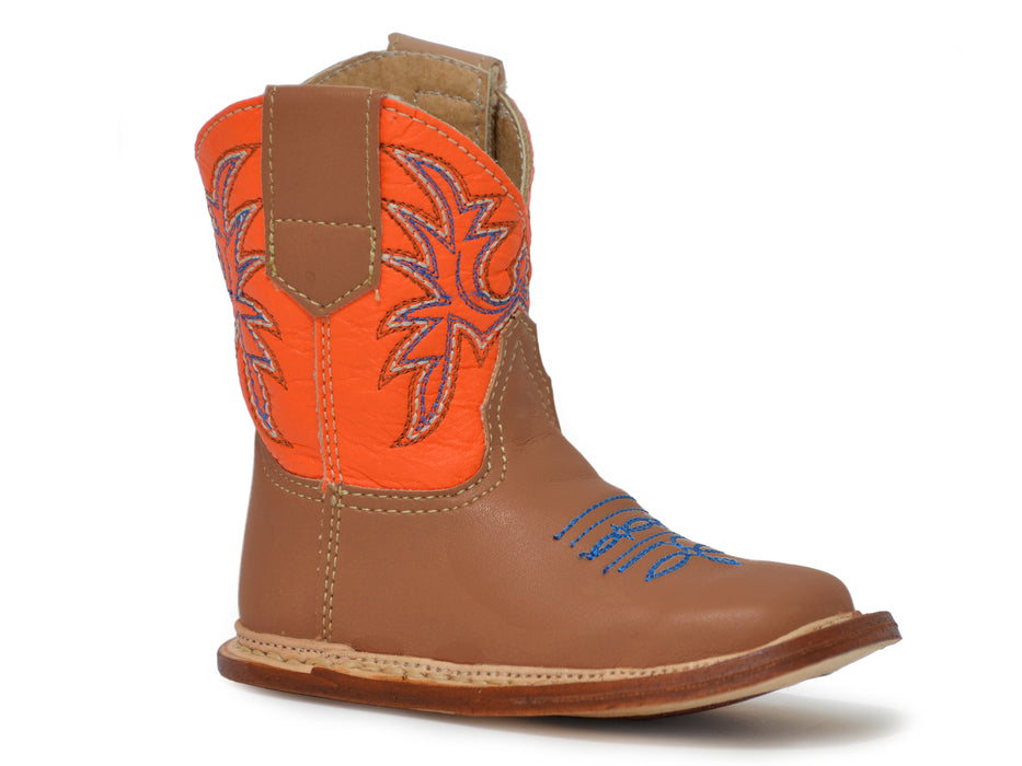 Roper "Cowbabies" Tan Leather Infant Boot w/ Embroidered Orange Shaft