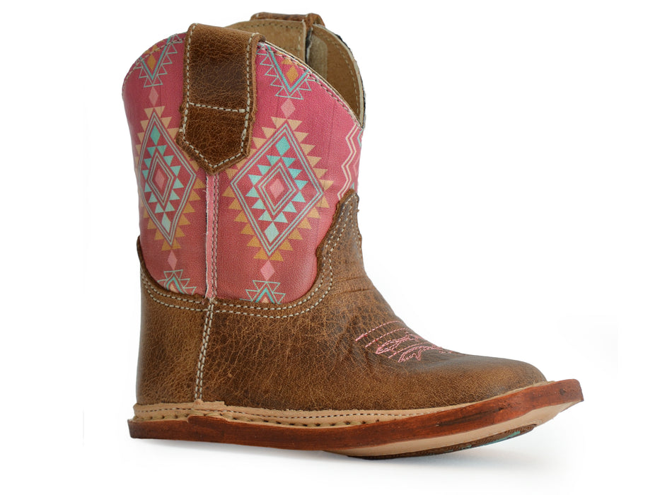 Roper "Cowbabies" Waxy Brown Square Toe Infant Boot w/ Aztec Design