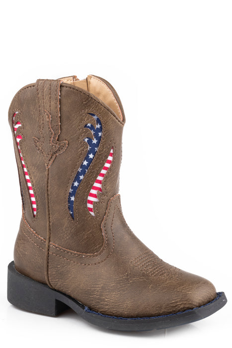 Boys Roper Wide Square Toe Toddler Boot w/ American Flag Underlay